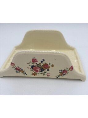 Vintage Athena California Cream Ceramic Letter Holder With Floral Design 1960's